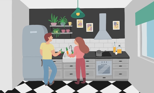 Man en vrouw koken samen