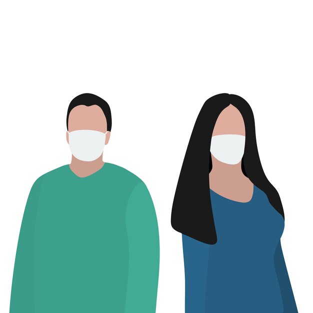 Man en vrouw met een beschermend masker tegen virussen Mode trendy illustratie plat ontwerp Pandemie