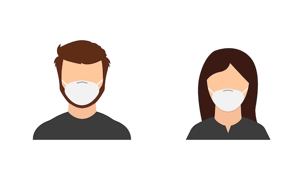 Vector man en vrouw worden geconfronteerd met medisch masker geïsoleerde vectorillustratie