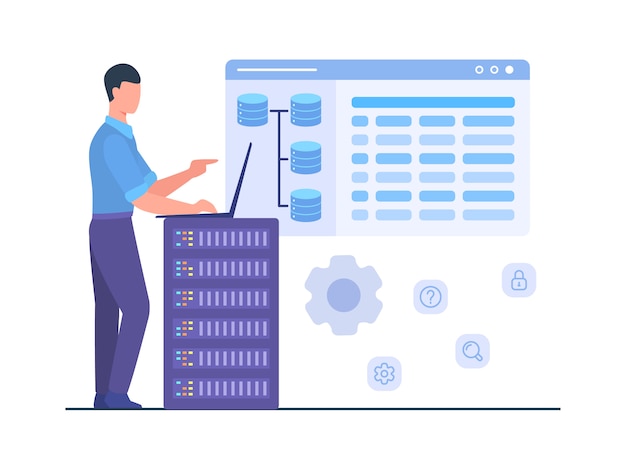 Equipaggi il lavoro del supporto dell'ingegnere sul tec del internet di memoria di servizio del server di database di manutenzione del computer portatile.