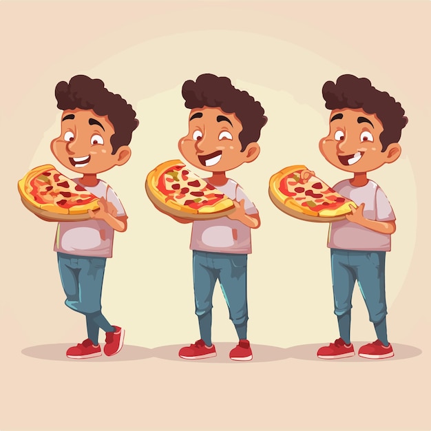 Vector man enjoying pizza slice