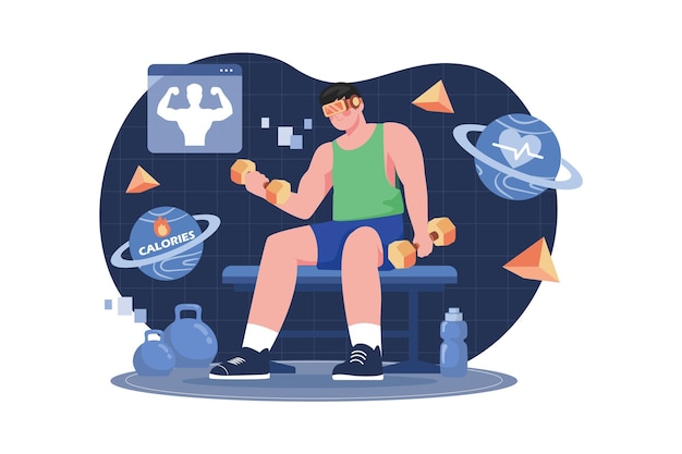 Man exercising in the metaverse Illustration concept A flat illustration isolated on white background