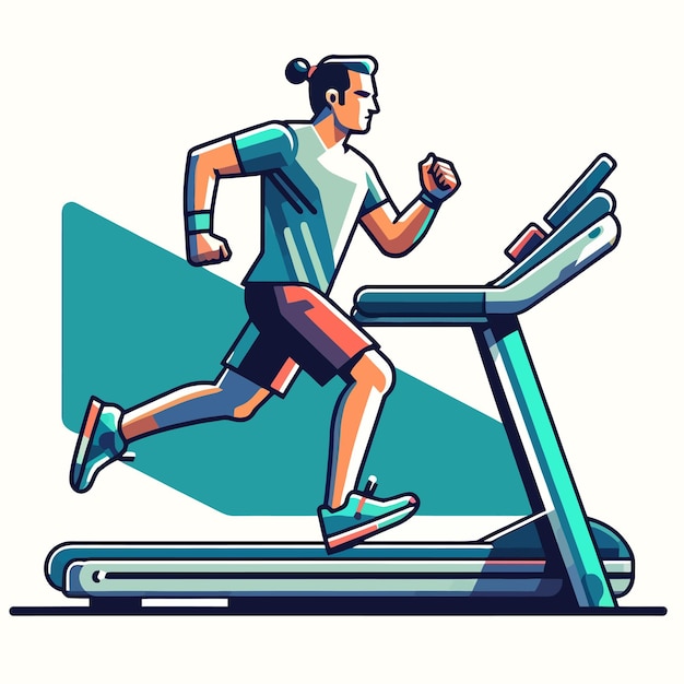 Vector man exercising on a treadmill in a flat design illustration