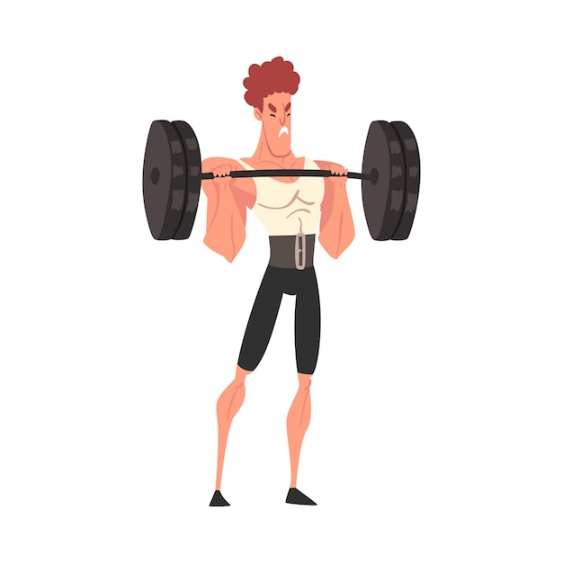Man Exercising with Barbell Professional Bodybuilder Character Active Sport Lifestyle Vector Illustration