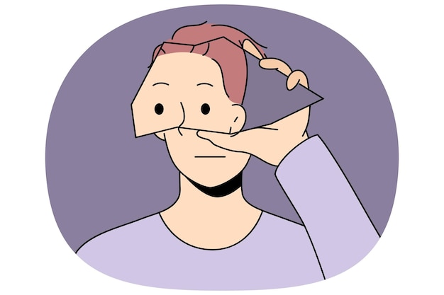 man experiencing mental disorder holds piece of mirror near face suffering from mental illness