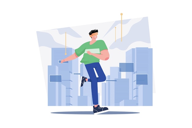 Man Experiencing Metaverse City Illustration concept