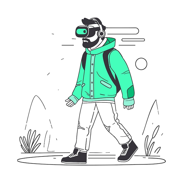 A man exploring nature wearing AR headset vector illustration