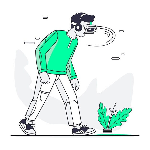 A man exploring walking wearing AR headset vector illustration