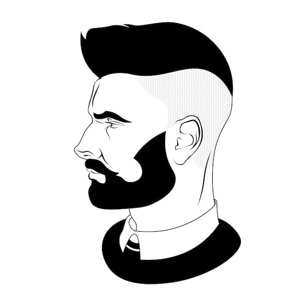 man faces vector profiles. hair and beard. vector illustration