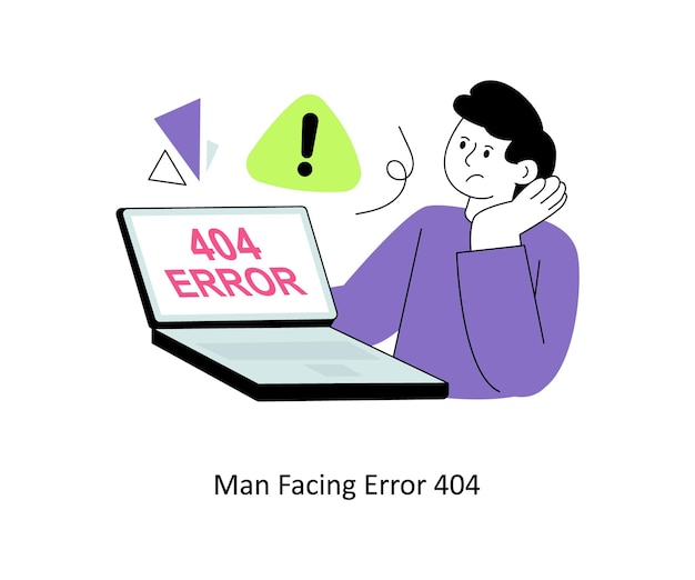 Vector man facing error 404 flat style design vector illustration stock illustration