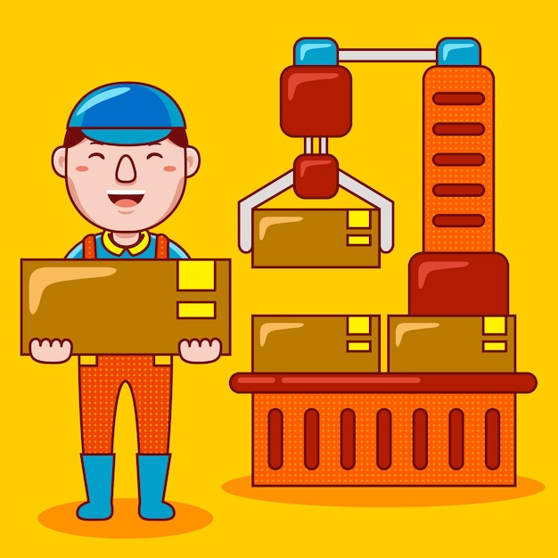 Man factory worker profession in flat cartoon style