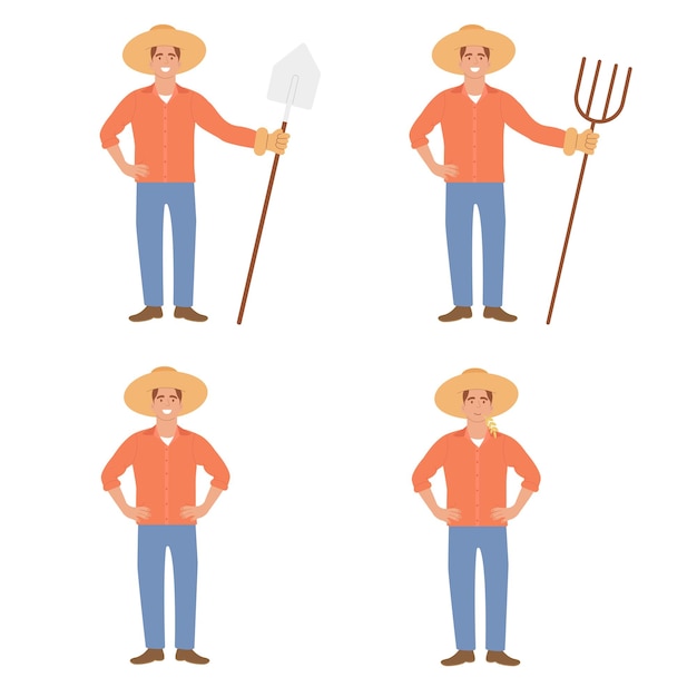 Vector man farmer with shovel pitchfork vector illustration