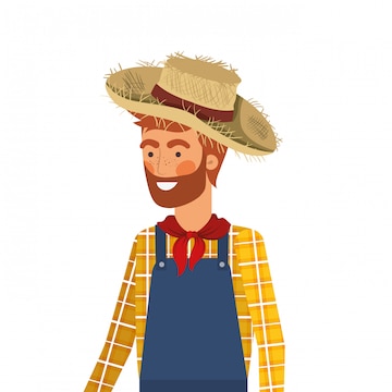 Premium Vector  Man farmer with straw hat