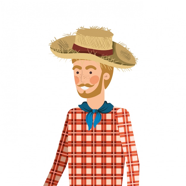 Вектор Фермер человек с соломенной шляпе