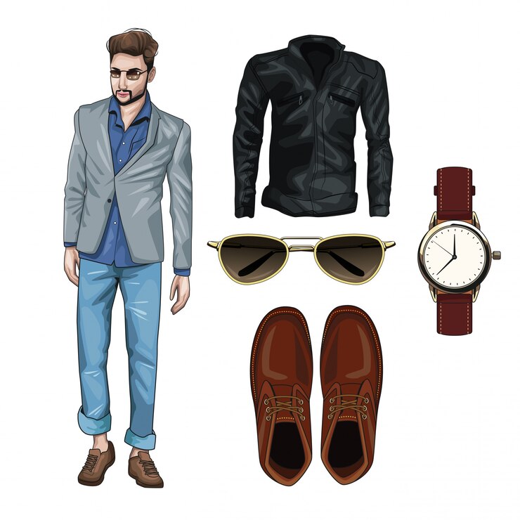 Vector man fashion clothes and accesories