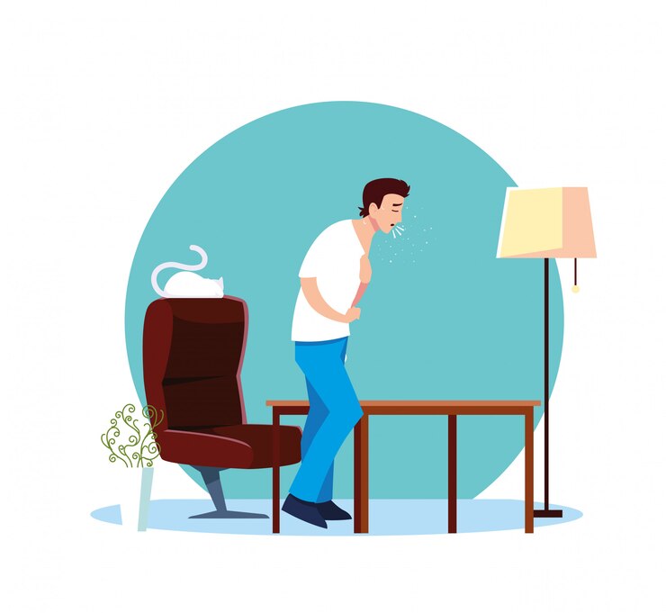 Vector man feeling sick at home vector design