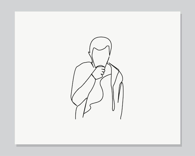 Man feeling unwell continuous one line illustration