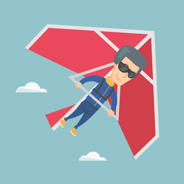 Vector man flying on hang-glider vector illustration.