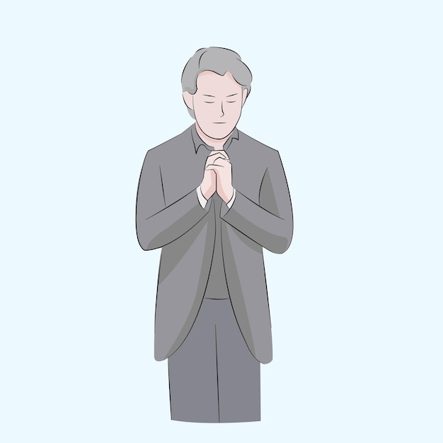 Vector man focusing praying to god in silence and peacful