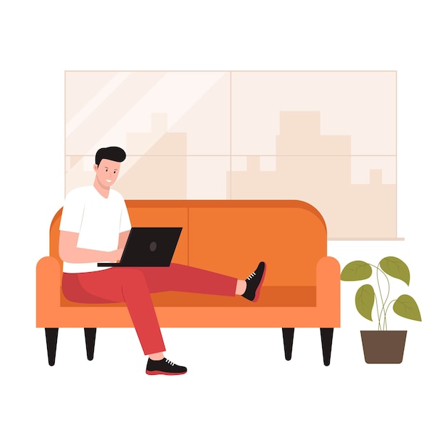 Vector man freelancer working from home