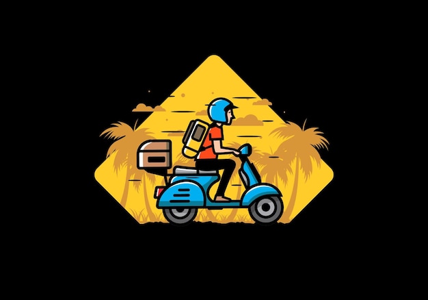 Man gaat op vakantie rijden scooter illustratie