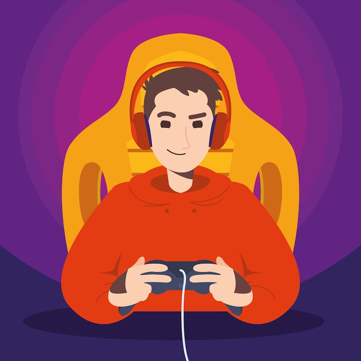 Vector man gamer poster with headphones