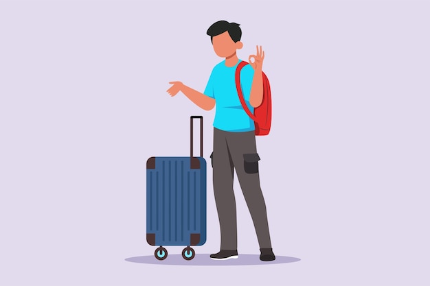 a man gave an okay gesture traveling concept colored flat vector illustration isolated