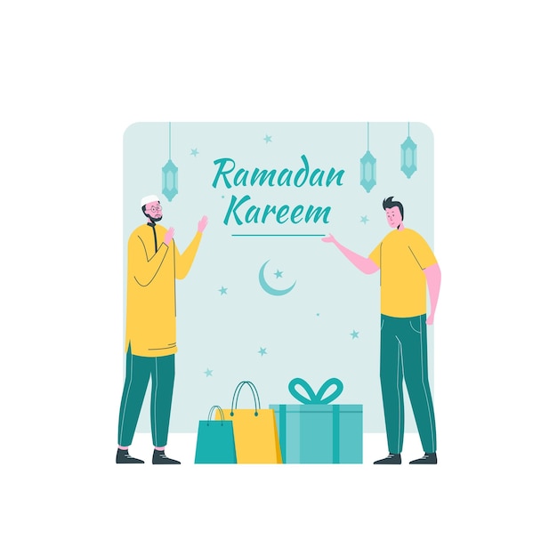 Vector man geeft ramadan cadeau aan andere man