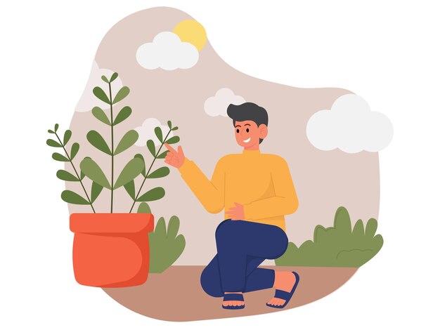 Man Genieten Van Planten Illustratie