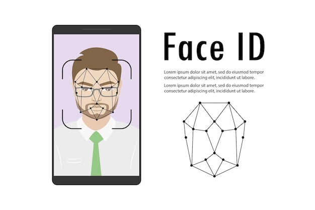 Man gezicht op smartphone scherm Gezicht id concept achtergrond Persoonlijkheid Erkenning vector