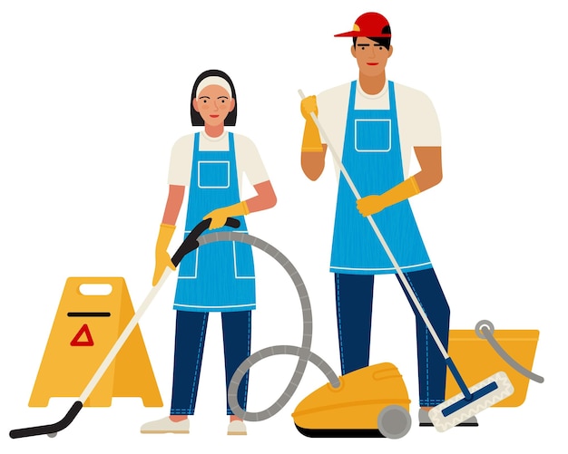 man and girl in the form of clinkers with tools
