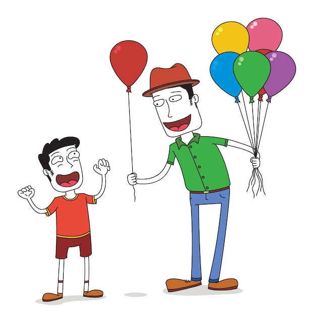 Man gives a balloon to a boy