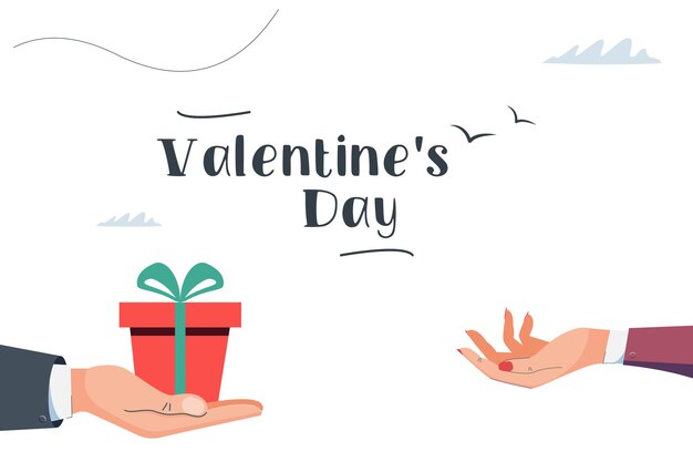A man gives a woman a gift on Valentine's Day. Celebration concept. Vector