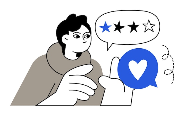 Man giving positive feedback with star rating