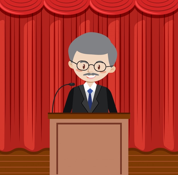 Vector man giving a speech on a stage