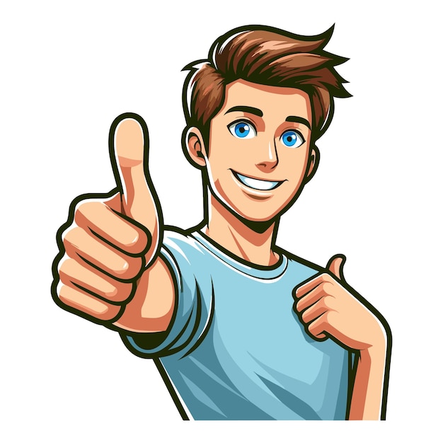 Man giving thumbs up vector illustration happy guy showing OK gesture approval sign