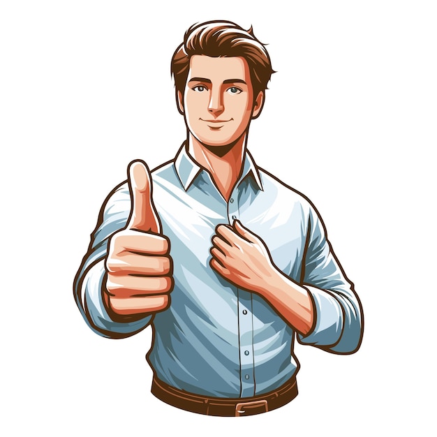 Man giving thumbs up vector illustration happy guy showing OK gesture approval sign