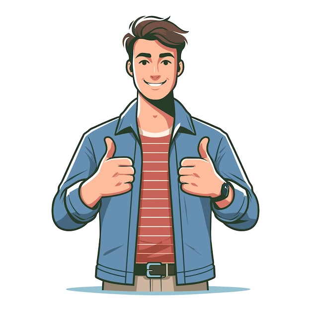 Vector man giving thumbs up vector illustration happy guy showing ok gesture approval sign