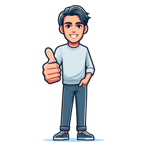 Vector man giving thumbs up vector illustration happy guy showing ok gesture approval sign