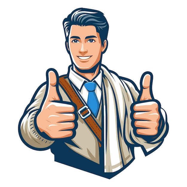 Vector man giving thumbs up vector illustration happy guy showing ok gesture approval sign
