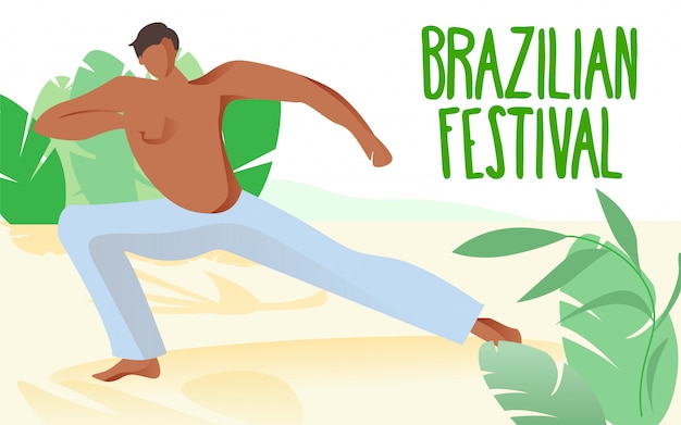 男はビーチでスポーツに行きます。ブラジルのお祭り。