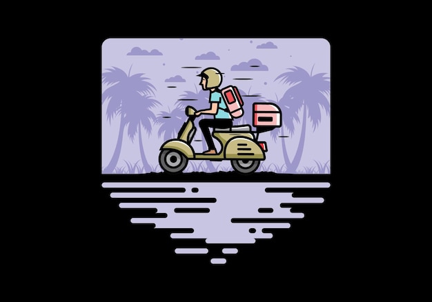 Мужчина отправляется в отпуск на скутере