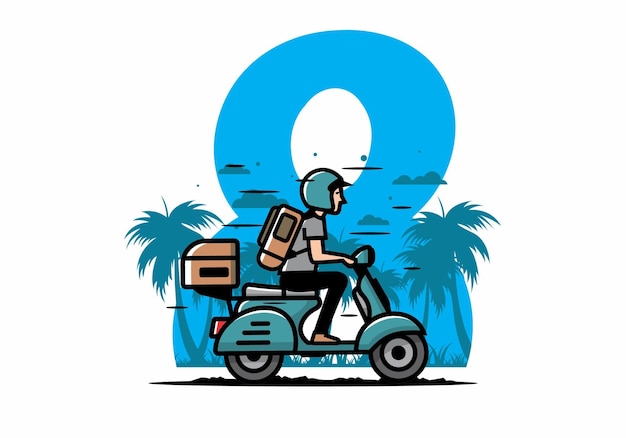 向量的男人骑摩托车去度假插图