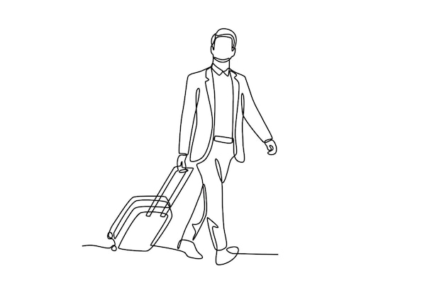 man going on a business trip carrying a suitcase while looking around