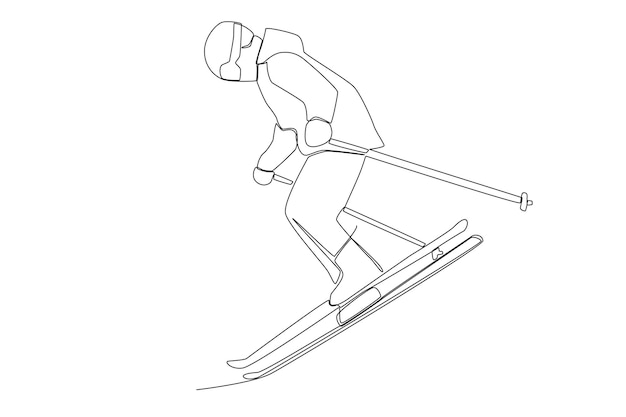 A man going down the hill while skiing line art