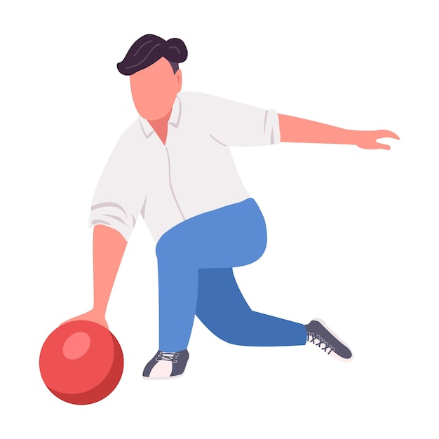 Man gooien bowlingbal semi-egale kleur vector teken