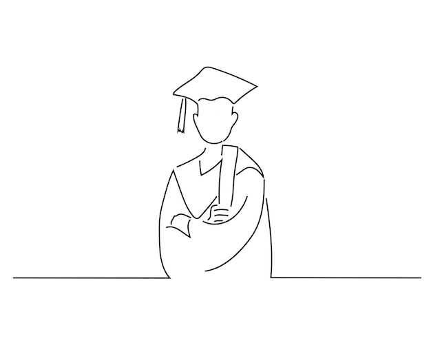 Man graduation sketch or continuous line art illustration