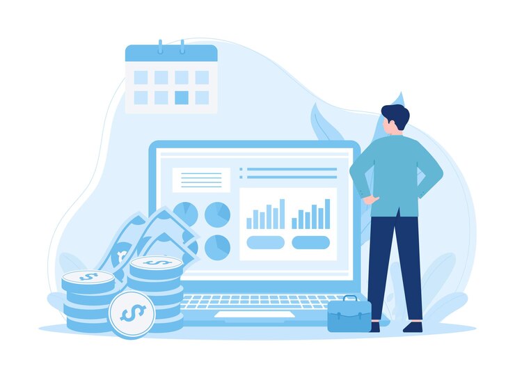 Vector man growth data analysis concept flat illustration