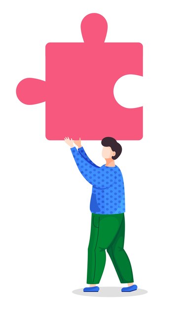 パズルのピースまたは要素を保持している男または男