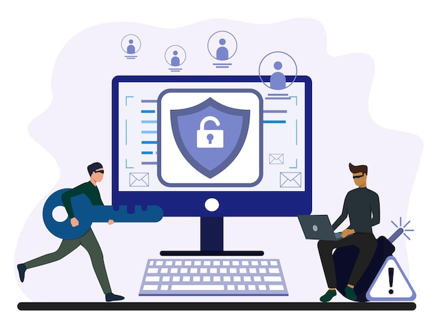 ハッカーが鍵を持ってきて別の男がフィッシング方法でパソコンにアクセスするためにラップトップを使用します